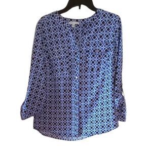 Blue and black button down blouse by notations